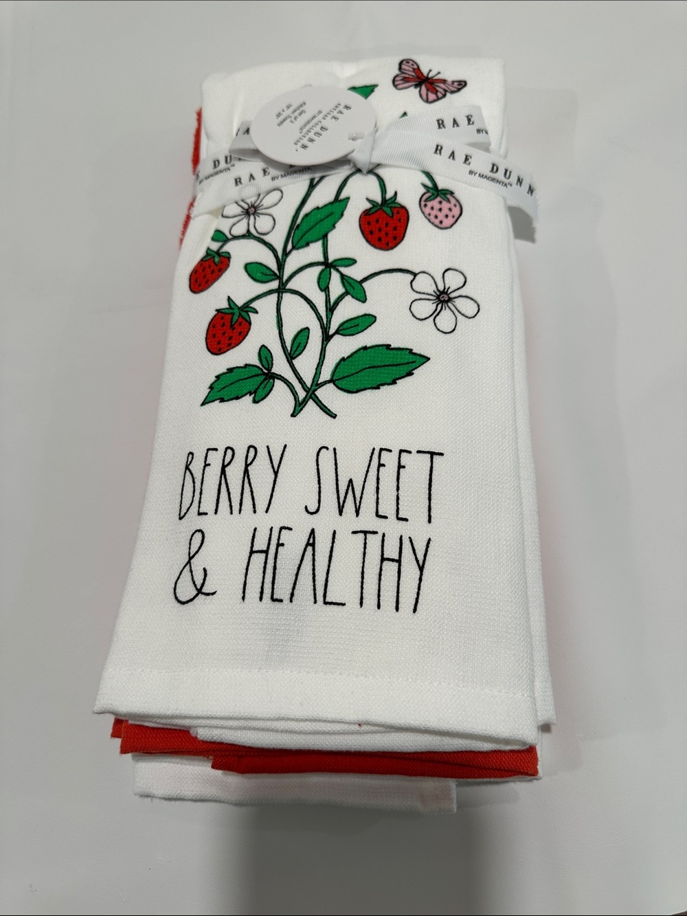 Rae Dunn Set of 3 Kitchen Towels Berry Sweet & Healthy 16 x 26